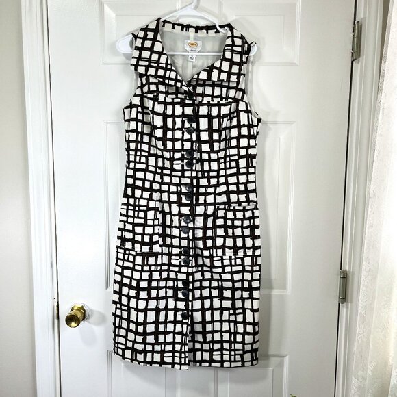 Talbots Size 12 Corduroy Stretch Button Down Front Midi Dress Geometric White - Picture 1 of 8